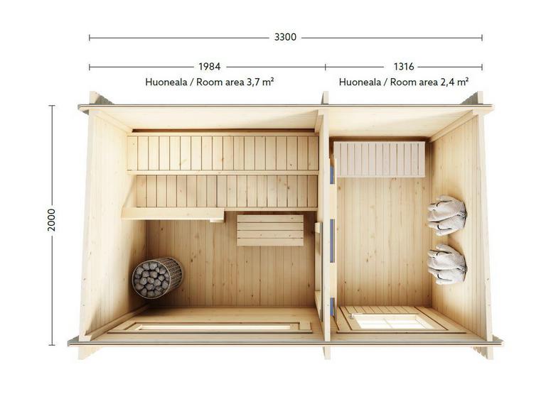 Sauna d'extérieur 4 à 6 places - 2 pièces - OREBRO - L330 x H265 x l200 cm